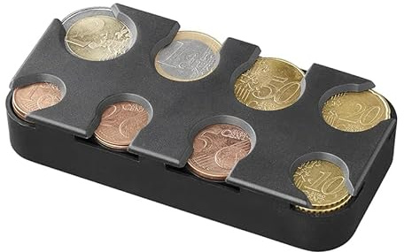Euro mynthållare, myntsorterare, myntsamlare, myntdispenser, myntlåda, 8 fack från 1 cent till 2 euro (1 styck)