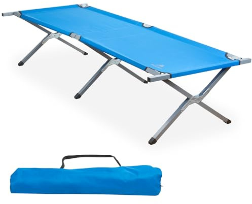 CampFeuer Feldbett | Belastbar bis 200kg | 210 x 82,5 x 45 cm | Campingliege, Sonnenliege, stabile Feldliege, Gartenliege mit Tragetasche, Angelliege, Strandliege, Klappliege, Outdoorliege