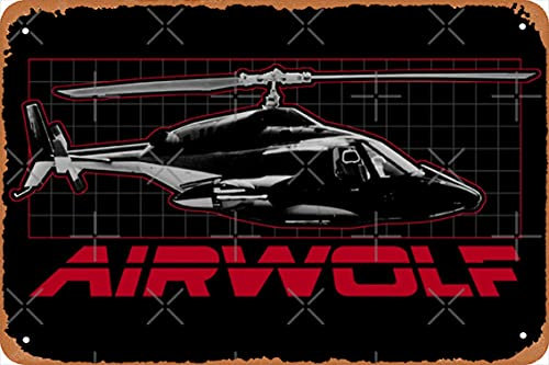WKHGUBHXIO Metall-Blechschild mit Airwolf-Motiv, 20,3 x 30,5 cm, Vintage-Retro-Mannerhöhle, Wanddekoration