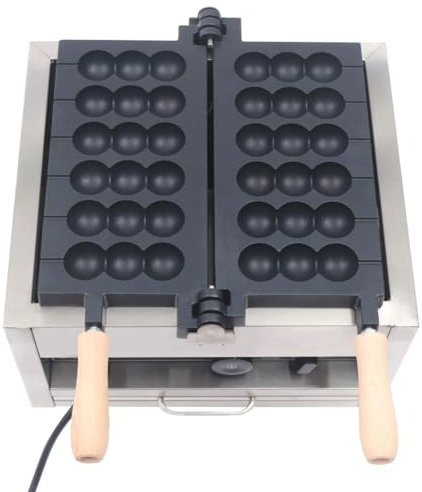 Commercial 6-Grid Waffle Egg Ball Maker, 1400W Electric Bubble Waffle Iron Machine, Non Stick Double-heating Egg Cake Waffle Skewer Baker with Time & Temp Control, for Restaurant Bakeries Snack
