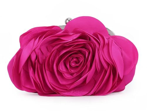 Fecialy Sac de soirée pour femmes Pochette en satin floral avec chaîne Sac à main de fête à motif de roses