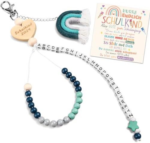 iZoeL Einschulung Geschenk Junge Blau Rechenkette 2025 Schulkind Geschenk Schultüte Füllung Schulanfang Geschenk Glücksbringer mit Grußkarte Geschenkbox