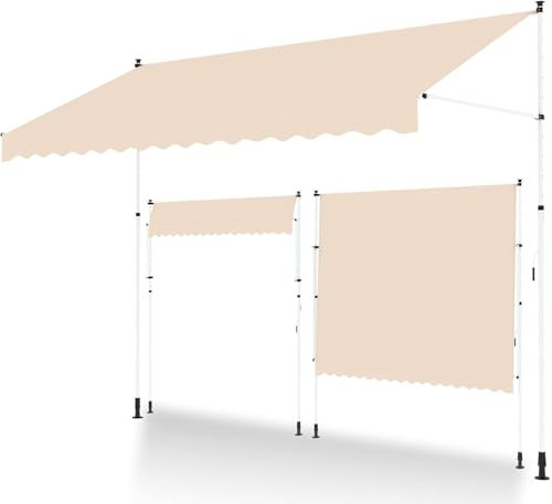 U-MAX Retractable Manual Awning 3x1.2m, Door Canopy, Sun Shade for Outdoor Patio Garden Balcony, Beige
