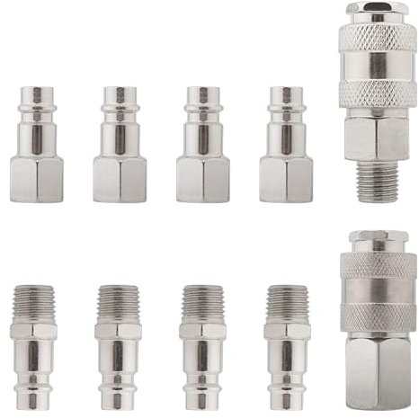 10 pcs Air Line Connectors, 1/4 BSP Airline Hose Compressor Fittings Hose Pipe Connector Couplings Connector Plug Kit Airline Pneumatic Fitting Connector Thread Coupler Tools Set