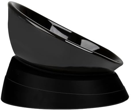 Bulldog Bowl Anti-Slip Dog Cat Dish Detachable Rubber Dog Bowl Pet Sterile Tilted Pet Feeder Slope Bas (Black(Black Ceramic Bowl), 2 Cup (Small/Medium Dog))