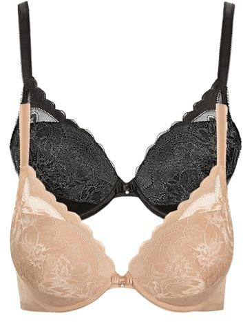Lisca 2er Pack Push up BH Evelyn 020230 Gr. 70B in Black-Sweet Almond