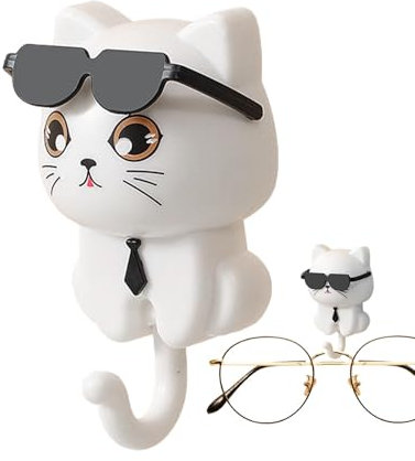 Xujuika Katzenhaken für die Wand,Katzenschlüsselhaken | Kätzchen Kleiderhaken,Niedlicher Katzen-Schlüsselhaken mit Sonnenbrille, selbstklebender Kleiderhaken, Schlüsselhalter für die Wand, dekorativ