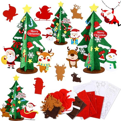 4 Piezas Fieltro de Arbol de Navidad, Árbol de Navidad de Fieltro para Niños, Manualidades Navidad, Árbol de Navidad de Fieltro, Decoracion Navidad