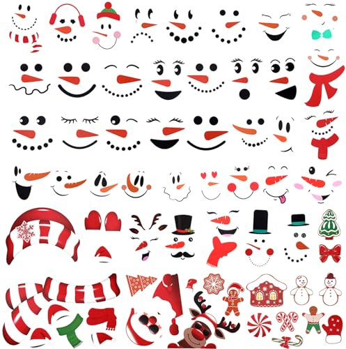 GEEHUA 81Pcs Schneemann Gesicht Aufkleber für Kunsthandwerk, Weihnachten Fenster Klammern Kleine Schneemann Gesicht Aufkleber Wasserdichter Weihnachtsmann Rentier Aufkleber für Glastassen Kühlschrank