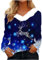 Weihnachtspullover für Damen, trendig, bedruckt, Plüsch, V-Ausschnitt, Patchwork-Pullover, Blusen, langärmelig, schmale Passform, warmes T-Shirt, lässig, elegant, dick, Sweatshirt, Top, 06#Blau, 3XL
