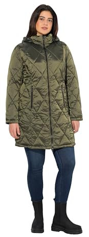 Ulla Popken Femme Veste matelassée HYPRAR avec Capuche, Fermeture à glissière à Double Sens et Poches zippées Bouteilles Vertes 50+ 833343434-50+