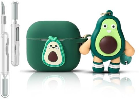 Folaxshoo Kompatibel mit AirPods 4 Generation Cute Cartoon Funny Case Cover mit Puppe und Reiniger Kit (Avocado)
