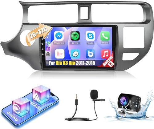 [2+32G] Android 13 Estére para Kia K3 Rio 2011-2015 con Inalámbrico Carplay y Android Auto - 9 Pulgadas de Pantalla Táctil de Radio con Enlace Espejo, WiFi GPS FM/RDS Radio + Cámara de Visión Trasera
