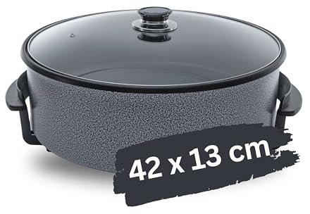 Partypfanne – elektrische Multipfanne mit Antihaftbeschichtung und Thermostat | 7 versch. größen - optimal für Kochen, Braten, Dünsten, Auftauen und Warmhalten (42 x 13cm)