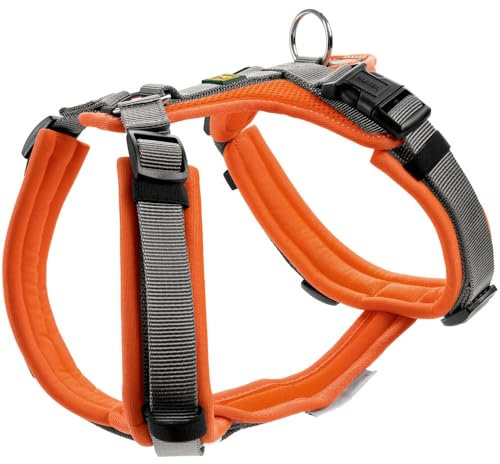 HUNTER Hundegeschirr Maldon UP, Farbe: orange/grau, weich gepolstert & komfortabel, stark reflektierend durch 3M Scotchlite, 4-Fach verstellbar, mit gepolstertem Griff (ab S-M), Größe: XS-S