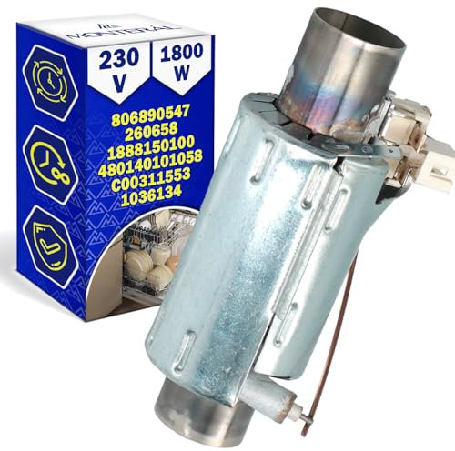 Dishwasher Heating Element with Power 1800W 230V Has the Original Code 1888150100 for Beko 806890547 for Smeg 480140101058 for Whirlpool C00311553 for Indesit - Warranty 10 Years - MONTERAL