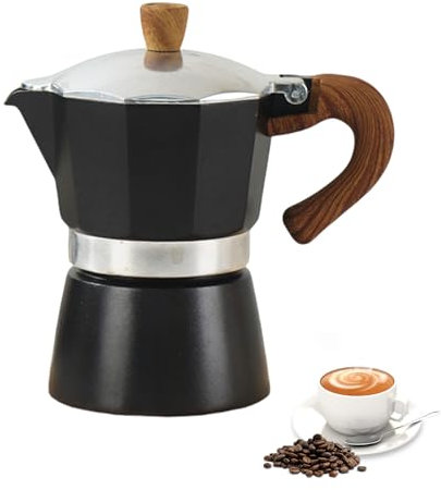 Moka Pot, Italian Espresso Stove Top Coffee Maker, Stove Top Coffee Continental Percolator Pot for Camping, Caravan (3 Cups / 150ml) (Black)