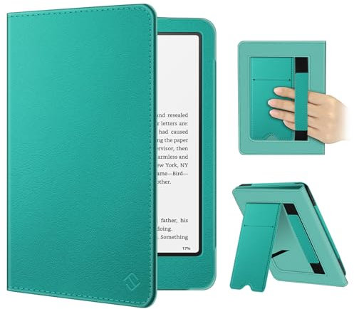 FINTIE Custodia per 7 Kindle Paperwhite 2024 (12ª Gen) e Kindle Colorsoft Signature Edition (1ª Gen) - Protettiva Supporto Cover con Slot per schede & Hand Strap, Auto Sveglia/Sonno, Jadeverde