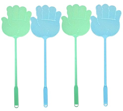 Fliegenklatsche, Kunststoff-Fliegenklatsche im Multipack, lange Hand-Fliegenklatsche, Outdoor-Fliegenklatsche für Zuhause, Insektenklatsche mit langem Griff für drinnen und draußen, 4 Stück handgeform