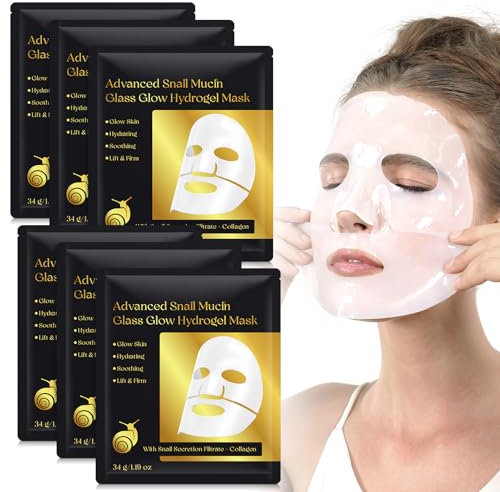 Maschera in fogli alla mucina di lumaca -maschera viso al collagene idratante profonda in idrogel con mucina di lumaca con siero di mucina di lumaca, maschera viso idratante antirughe (6ea)