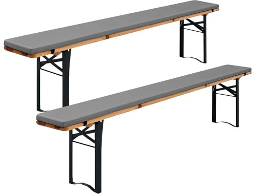 FXKS Juego de 2 cojines acolchados para bancos de cerveza, 220 x 25 x 3 cm XL, cojines acolchados lavables para bancos de cerveza, cojines acolchados para muebles de carpa (gris claro, impermeable)