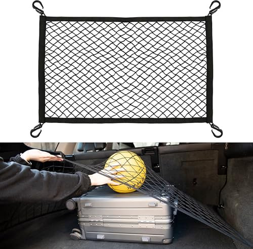VEHIRIE Red de Maletero 60 x 40 cm Extensible hasta 155 x 120 cm Red Elástica Organizadora con 4 Ganchos ABS para Coches, SUVs y Furgonetas