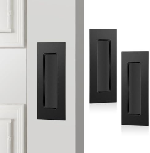 Gudui 150mm Sliding Door Handles Recessed Flush Door Finger Pull Stainless Steel for Barn Door, Pocket Door, Kitchen, Cupboard, Cabinet, Closet, Black, 2 Pack