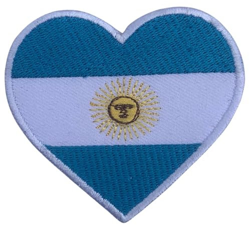Bebuz Argentina - Parche bordado de bandera de corazón para coser o planchar con emblema nacional, parche para reparación de telas, parches militares tácticos