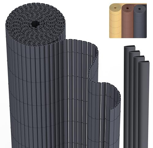 PVC Sichtschutzmatte Sichtschutzzaun 100 x 400 cm Privatsphäre Wetterfest für Garten, Balkon und Terrasse, Sichtschutz mit Strukturierte Oberfläche, Balkonumrandung mit Kabelbindern & Abdeckung