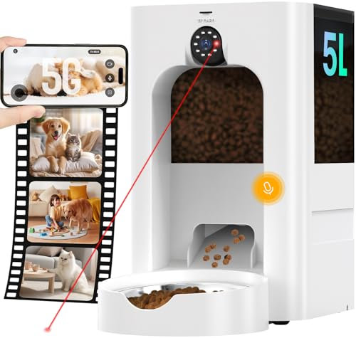 5L Futterautomat Katze Katzen Futterautomat mit Timer Futternapf mit Automatik Futterautomat - Trockenfutter Futterspender Automatisch für Katze und Hund