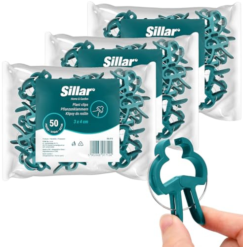 Sillar Pflanzenclips 150 Stück 3 × 4 cm – Sillar Kunststoff-Klammern für Tomaten- & Gurken-Rankhilfe, wiederverwendbar & UV-beständig Tomatenclips Pflanzen Klammern