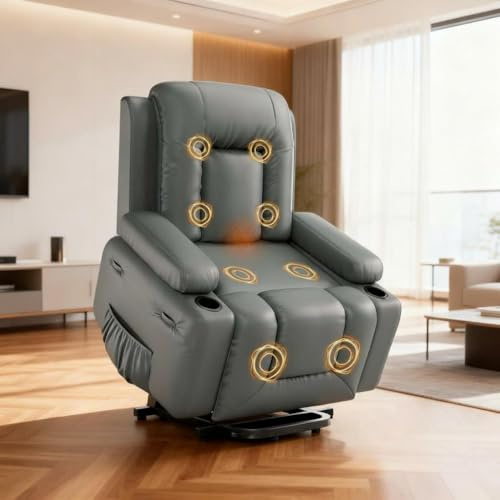 PortoAlegre Relaxsessel Massagesessel Elektrisch Verstellbar Fernsehsessel mit Liegefunktion Massage Wärmefunktion, 2 Seitentaschen 2 Getränkehalter, Lesesessel TV Sessel Wohnzimmer