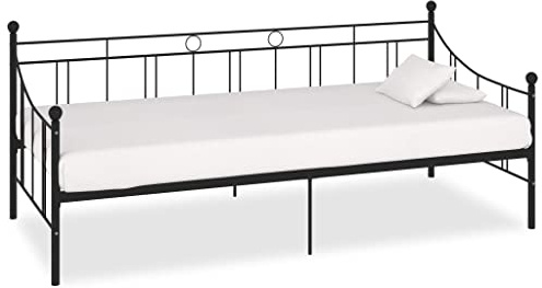 Owoxanthellate Tagesbett Schwarz Metall 90×200 cm Klappbett Sofabett Metallrahmen Gästebett für Wohnzimmer Büro Schlafzimmer