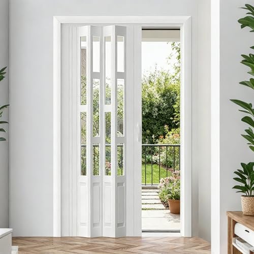 Pounjsd porte accordéon sans percage, porte pliante 90 cm, porte interieure accordeon, separation coulissante, porte entree maison Coulissantes Sans Perçage pour Grange/Cellier/salon/Cuisin