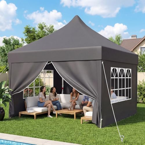 DEVOKO Carpa Plegable 3x3 Playa, Carpa Exteriores Plegables, Tenda Campismo | Techo alto 3.15m, de pie. Forma cónica antiviento. Lona 210D UV50+. Estructura reforzada. Ventilación por chimenea