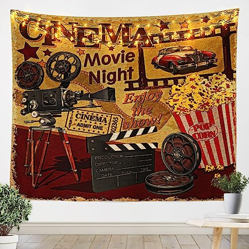 Retro-Kino Wandteppich Dekoration Hausdeko Wandbehang Bettdecke Für Wohnheim Dorm Schlafzimmer,130x150cm