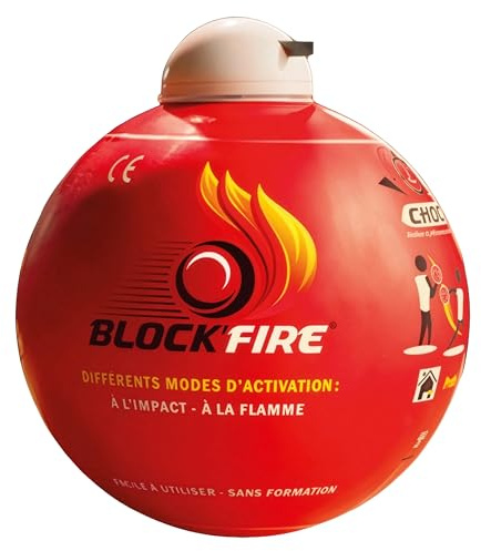 Block’Fire® Boule extinctrice Automatique avec Support Mural – Solution de sécurité Incendie Autonome pour Maison, Bureau et véhicule