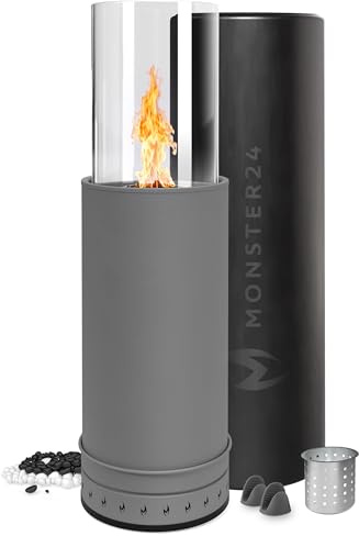 Monster24 Pellet Terrassenheizer – Standkamin mit 360° Flammenspiel | 87 × 27 × 27 cm Pellet-Standkamin für Terrasse, Balkon & Garten – mit 360° Flammenspiel und bis zu 45 Min. Brenndauer