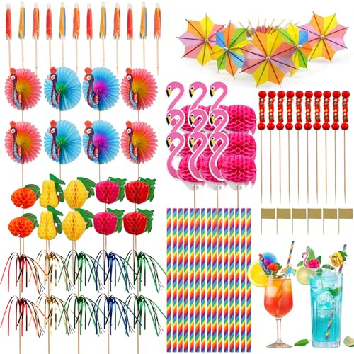 150 Stück Cocktail Deko, Bunte Cocktail Zubehör Deko, C-ocktail Schirmchen, Cocktailglas Party Dekorationen mit Papier Schirmchen, Regenbogen Cocktail Strohhalme für Sommer Party Bar Getränke D-eko