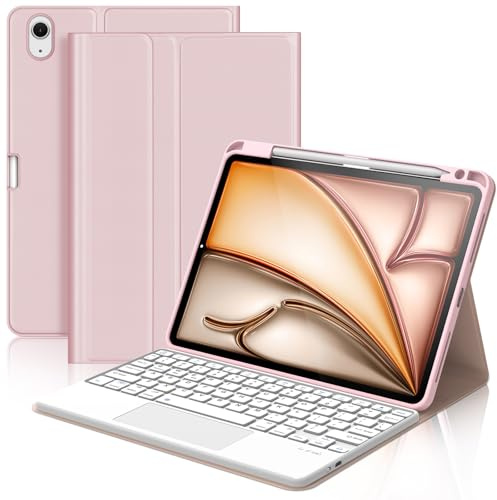 Keyboard Case with Touchpad for iPad Air 11 inch M4 2026 M3 2025 M2 2022 | UK Layout Wireless Bluetooth Keyboard, Ultralight Magnetic Detachable Case with Keyboard, Pink