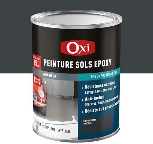 Oxi - Peinture Époxy Sols - Peinture Sol Extérieur Sans Sous-Couche - A Base de Résine Époxy - Bi-Composant - Béton, Carrelage, Ciment ou Pierre-Carbone RAL 7043-2 litres