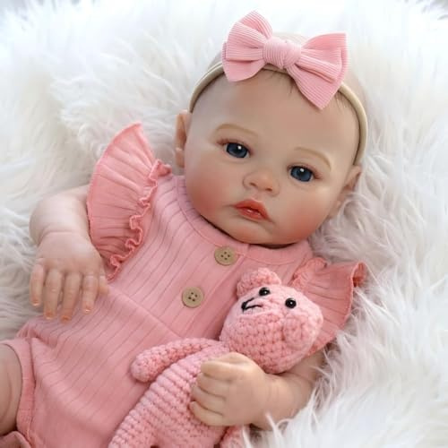 RXDOLL Bambole reborn realistiche da 45,7 cm, in silicone, corpo completo, in vinile, realistiche, neonate, in silicone, dall'aspetto reale, con occhi azzurri