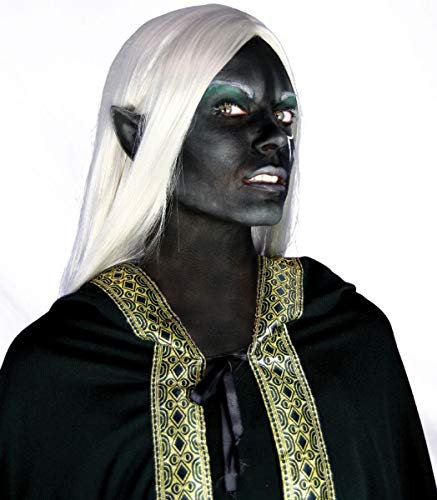 Maskworld Drowohren aus Latex mit Mastix Hautkleber - Latexohren Dunkelelfen schwarz - für Halloween Karneval Motto-Party & LARP Kostüm-Accessoire