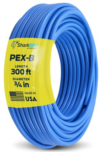 SharkBite U870B300 PEX Pipe 3/4 Inch, Blue, Flexible Water Pipe Tubing, Potable Water, Push-to-Connect Plumbing Fittings, 300 Feet Coil of Piping