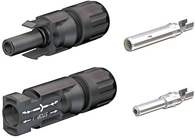 original - MC4 Stecker + Buchse für 4-6 mm² Leitungen Solarstecker | Originale Photovoltaik Steckverbinder mit Buchse und Crimpkontakten, IP67 wasserdicht, bis 1000V und 30A Systemspannung.