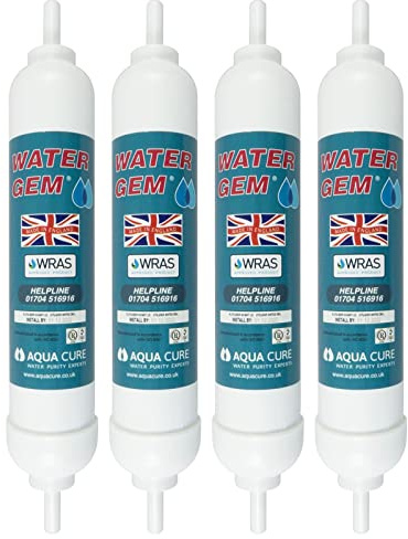 Water Gem Under Sink Filter System Replacement Inline Filter | Kitchen Tap Water Filter Cartridge | Universal 3/8 Male Stem Filter for Chlorine, Taste, Odour and Scale (4 Pack)