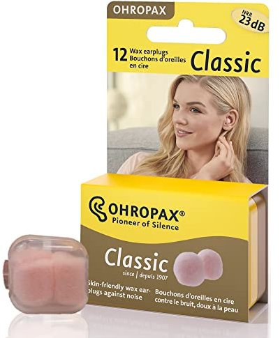 Ohropax wiederverwendbar Wachs/Baumwolle Ear Plugs – 12 Zählen mit Klar Tragetasche