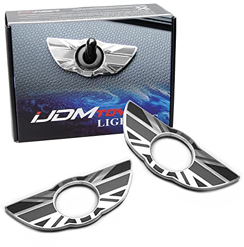 iJDMTOY (2) Black Union Jack UK Flag Style Wing Emblem Rings For MINI Cooper R60 Countryman R61 Paceman Door Lock Knobs