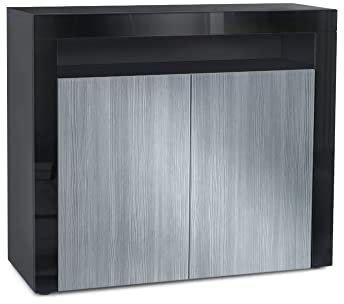 Vladon Kommode Valencia, Made in Germany, Sideboard mit 2 Türen und 1 offenem Fach, Schwarz matt/Avola-Anthrazit/Schwarz Hochglanz (108 x 92 x 40 cm)