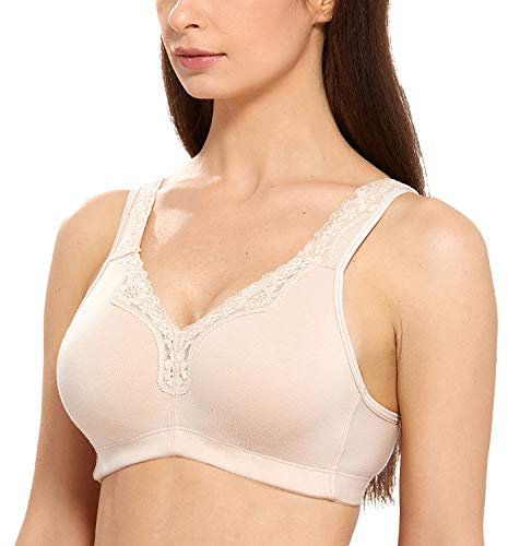 Delimira Women's Non Wired Bras Full Coverage Cotton Comfort Bra Plus Size Non Padded Soft Bras Beige 44E